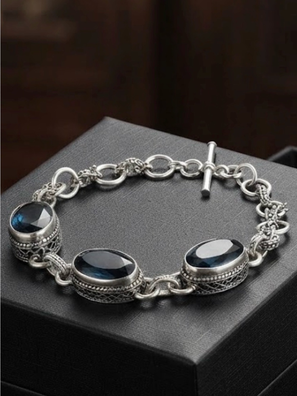 Sterling Silver925  Aquamarine Gemstone Link Bracelet